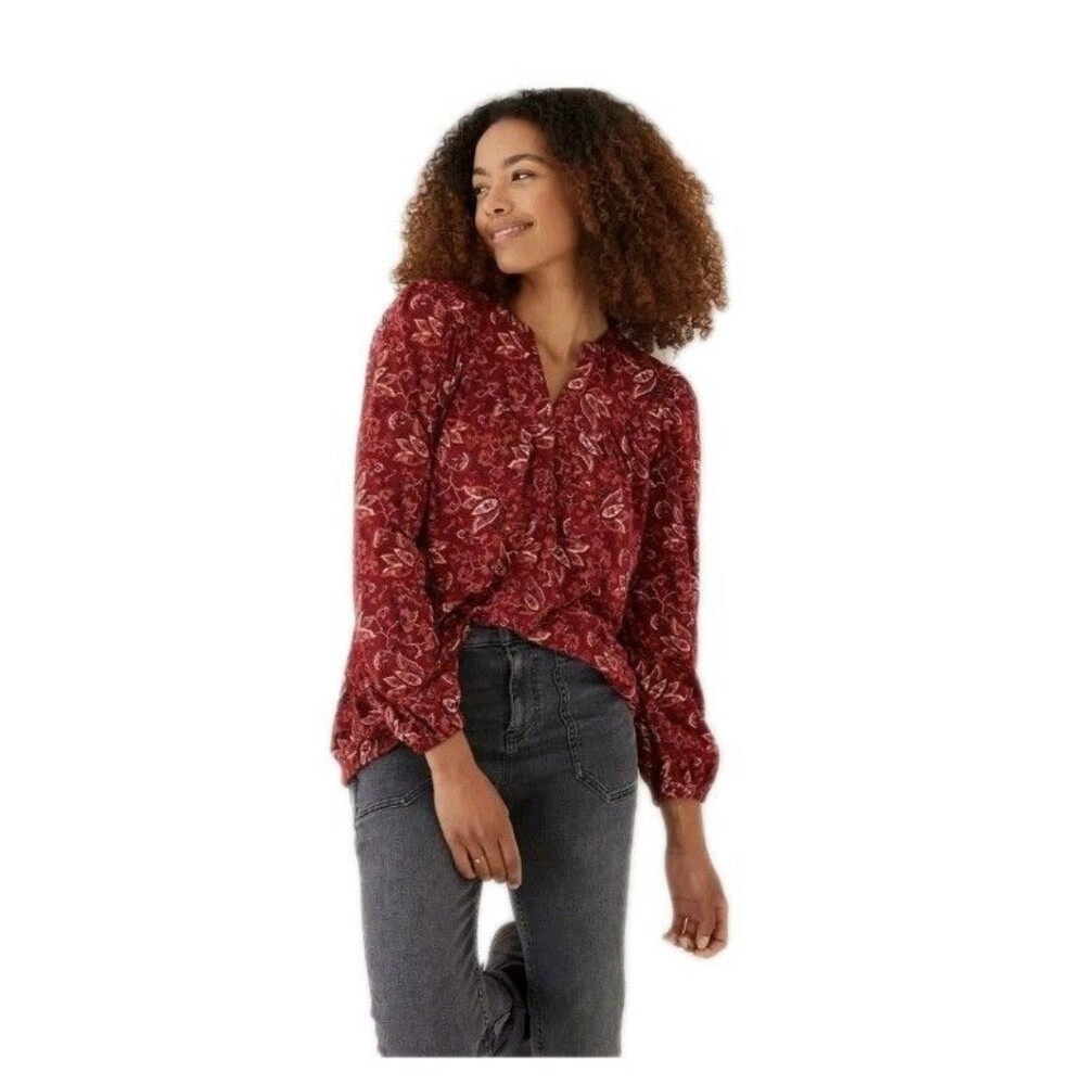 Fat Face Blouse Womens 8 Red Paisley Boho Peasant Top Long Sleeve Lightweight